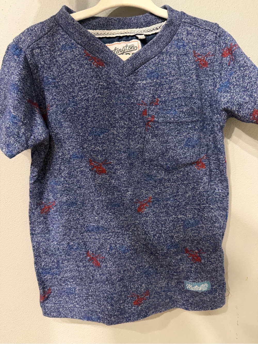 Remington Blue Heather Short Sleeve Tee with Red Plane Motif - Kids